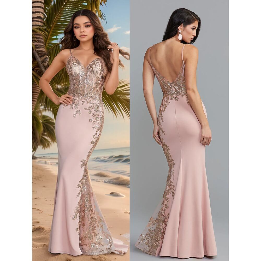 PromGirl Pink and Gold Maxi Dress